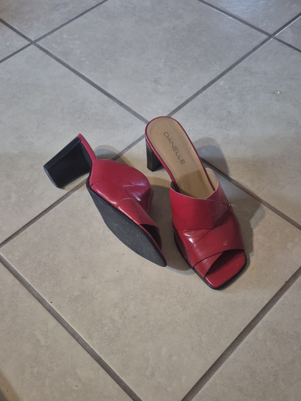 Danielle Women's Red Leather Open-Toe Mule Heels